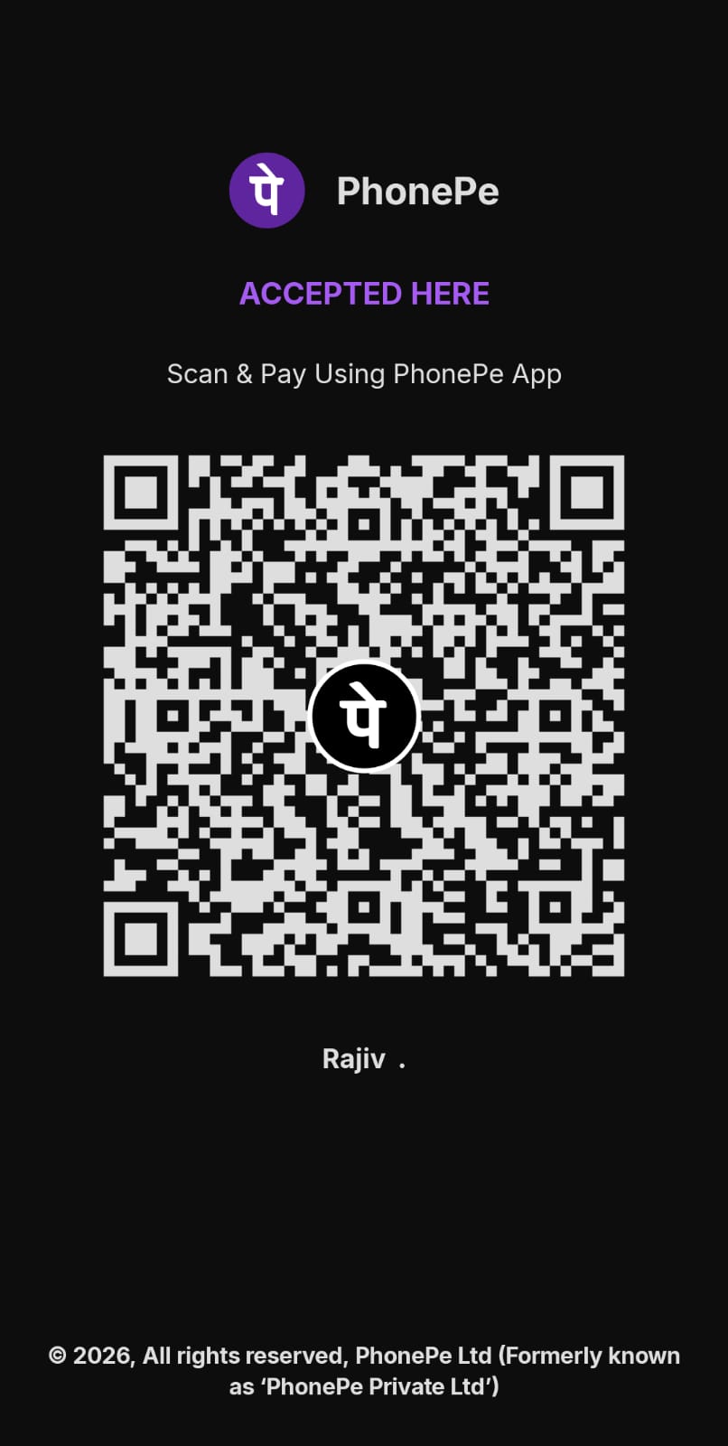 PhonePe payment QR code for Rajiv